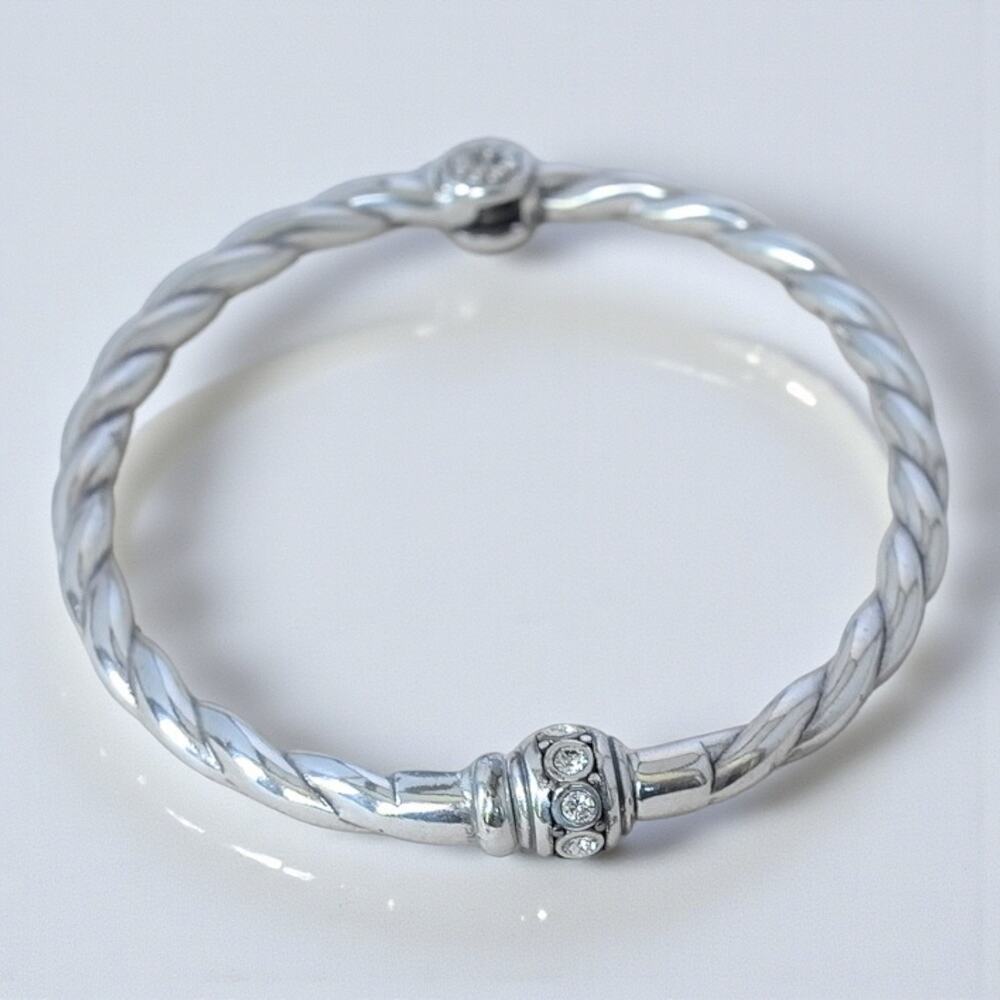 Brighton Shimmer Hinged Bangle Magnetic Rhinestone Crystal Charm Silver Plated